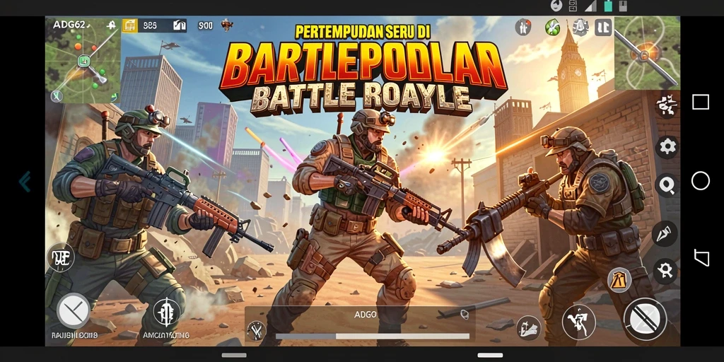 Screenshot ADG62 menampilkan aksi pertempuran seru di dunia Battle Royale.