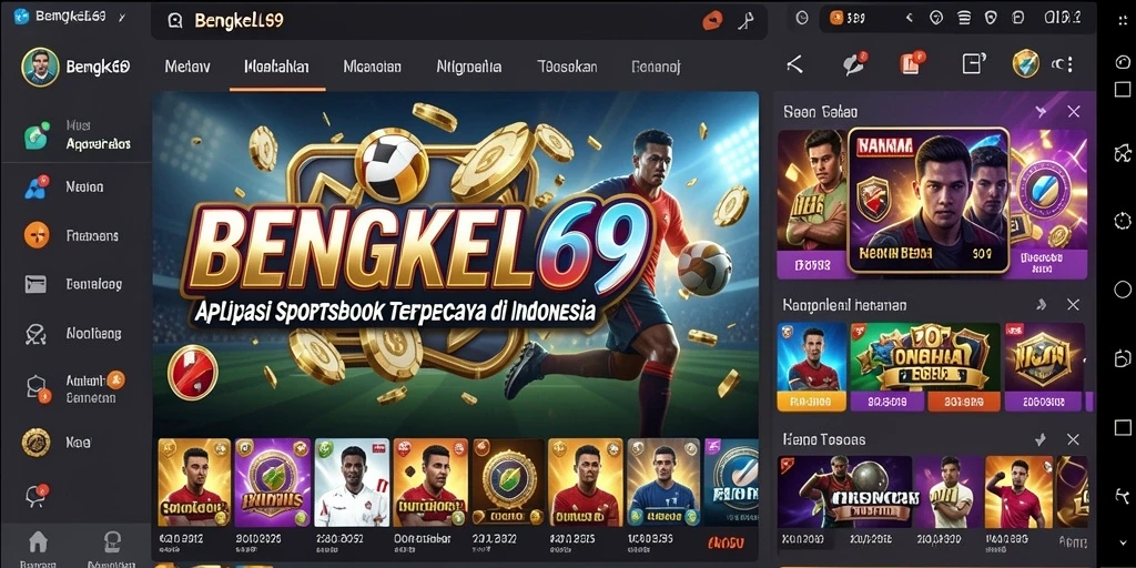 Tampilan gameplay menarik dari aplikasi BENGKEL69 yang menunjukkan fitur Sportsbook.