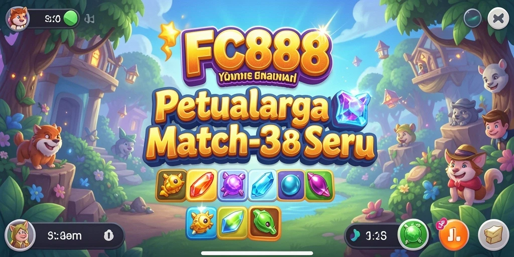Tampilan gameplay menarik FC888 dengan tantangan Match-3 yang seru.