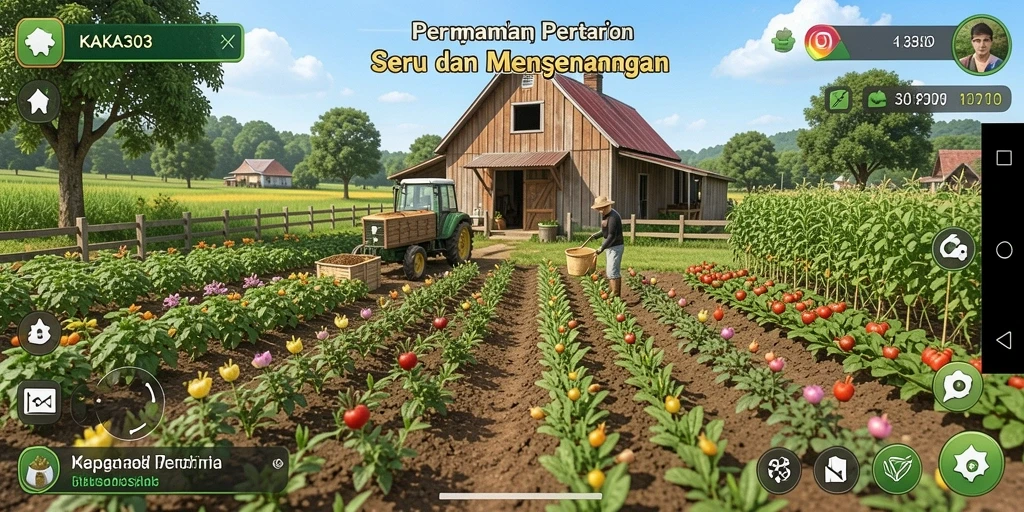 Screenshot gameplay KAKA303 dengan elemen pertanian yang menarik.