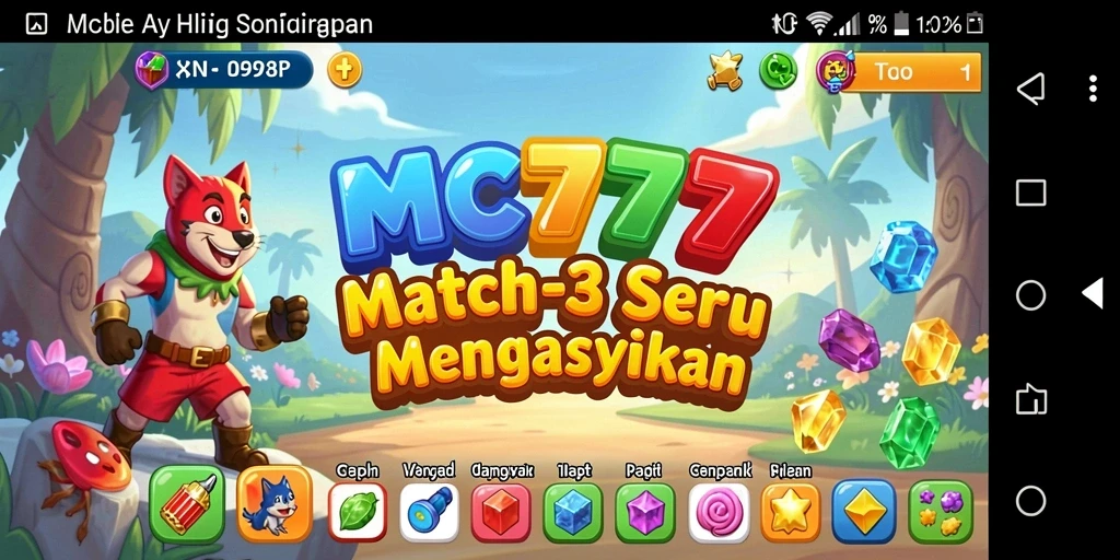 Screenshot MC777 menampilkan kombinasi elemen dalam gameplay Match-3.