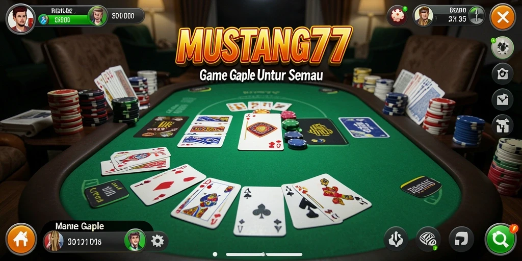 Tampilan screenshot utama MUSTANG77 dengan gameplay Gaple yang seru.