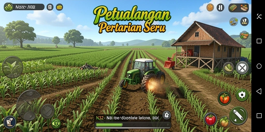 Tangkapan layar N32 menunjukkan aktivitas bertani yang menyenangkan dan interaktif.