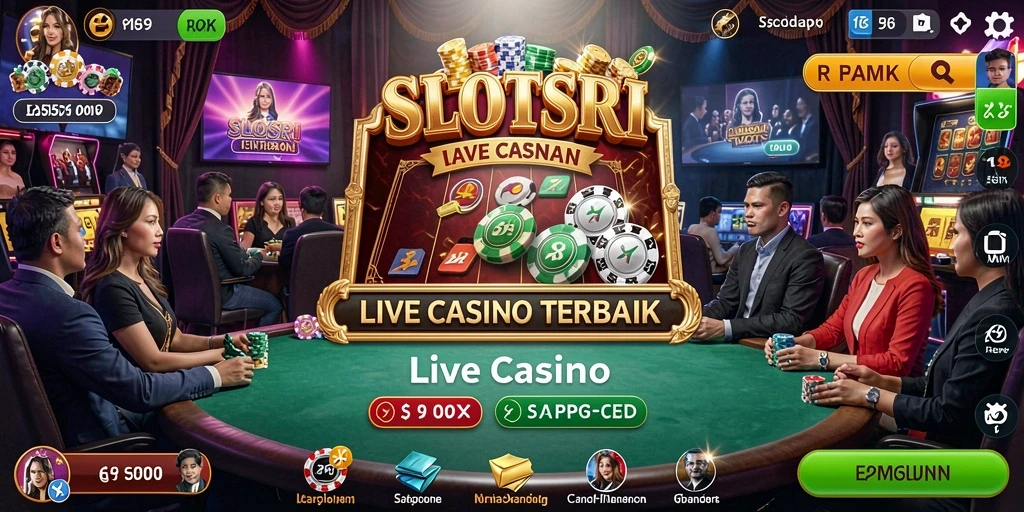 Screenshot menunjukkan dealer cantik dan gameplay yang mendebarkan di SLOTSRI.
