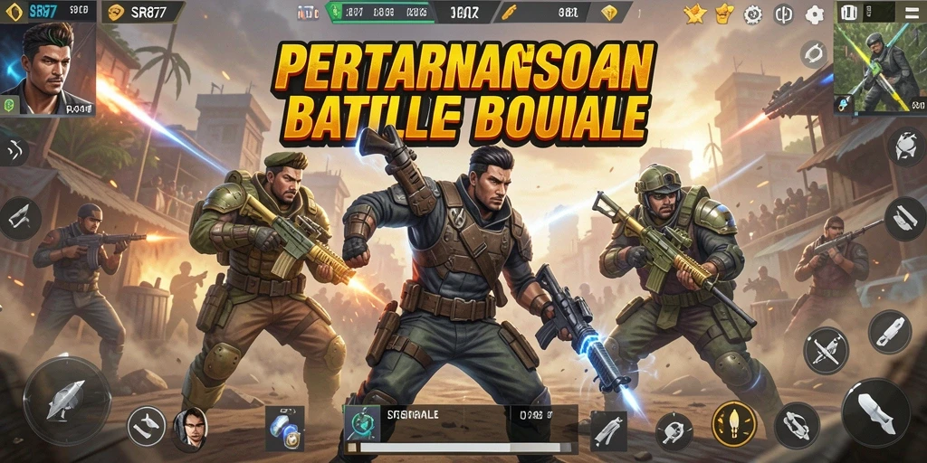 Tampilan permainan SR877 menampilkan aksi pertempuran Battle Royale yang seru.