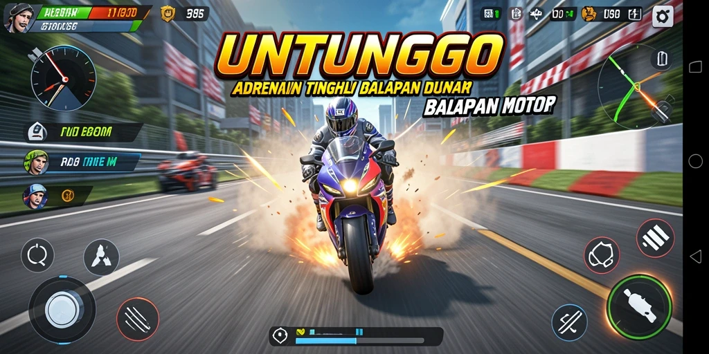 Gameplay seru dalam balapan motor yang mendebarkan.