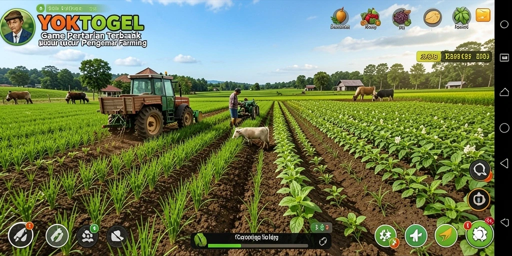 Screenshot gameplay YOKTOGEL yang menunjukkan pertanian yang indah.